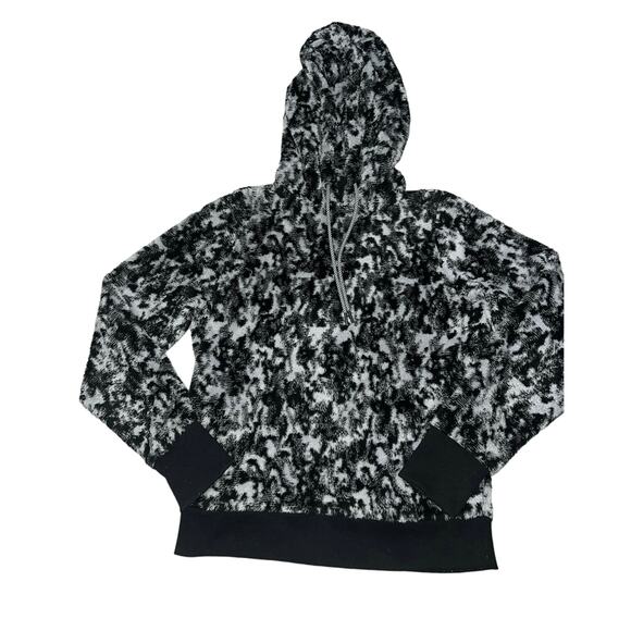 Athleta Hoodie Womens Small Black Fuzzy Furry Pullover Sweater Relaxed Sherpa - Picture 1 of 5